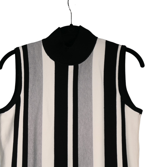 T Tahari Mock Neck Tank Sweater Womens Small Black Gray Striped Sleeveless - Picture 4 of 7